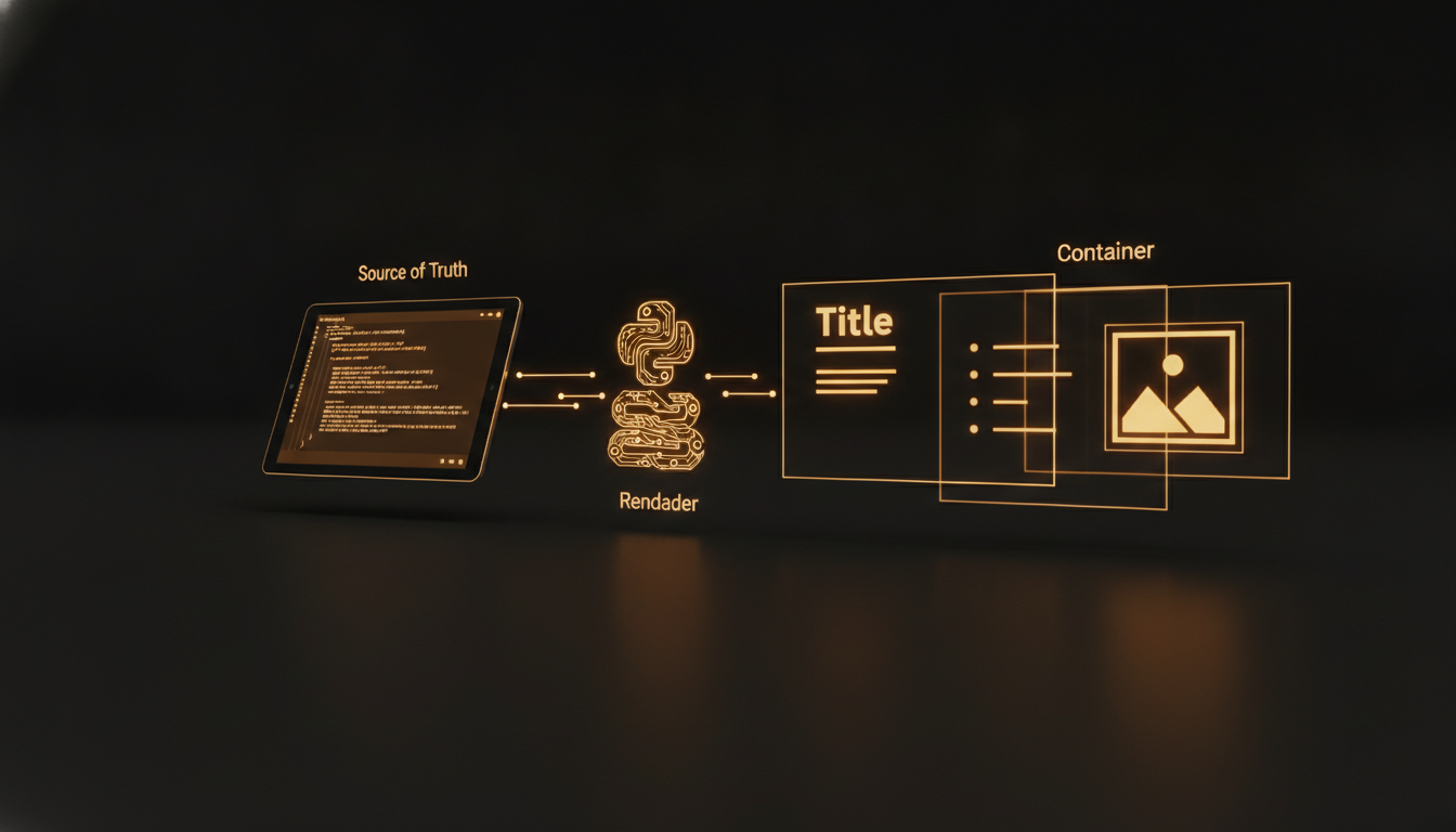 Illustration for: Content and Container Separation: Building a PowerPoint Generator with JSON as Source of Truth